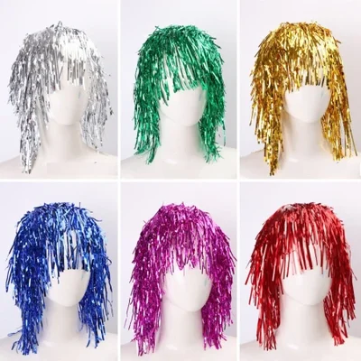 Amazon petpvc flame-retardant rain silk curtain wig Halloween performance prop cos colorful Christmas diy hat